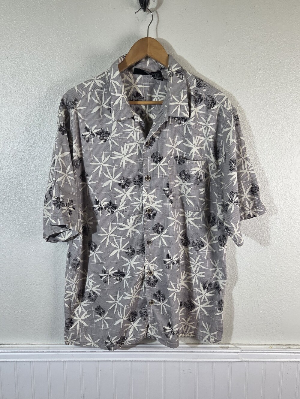 Vintage OP Ocean Pacific Abstract Hawaiian Camp Collar Shirt Mens Large Hook Loo